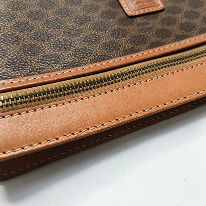 CELINE MACADAM CLUTCHES Brown Coated Canvas Triumph Clutch Golden hardware-(SKU)-947868204