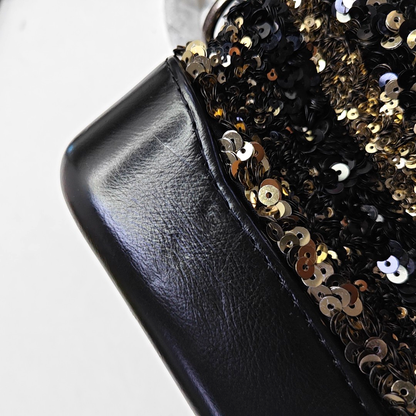 CHANEL GABRIELLE Black Sequined Woven Bag Shoulder Bag Crossbody Bag Rhodium Hardware 26 Clasp Removable Strap-(SKU)-957268642