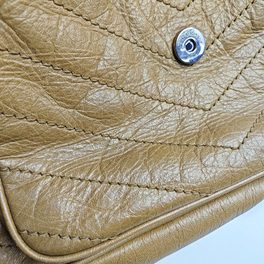YSL NIKI Medium Brown Leather Single-Shoulder Bag with Silver Hardware-(SKU)-966916847