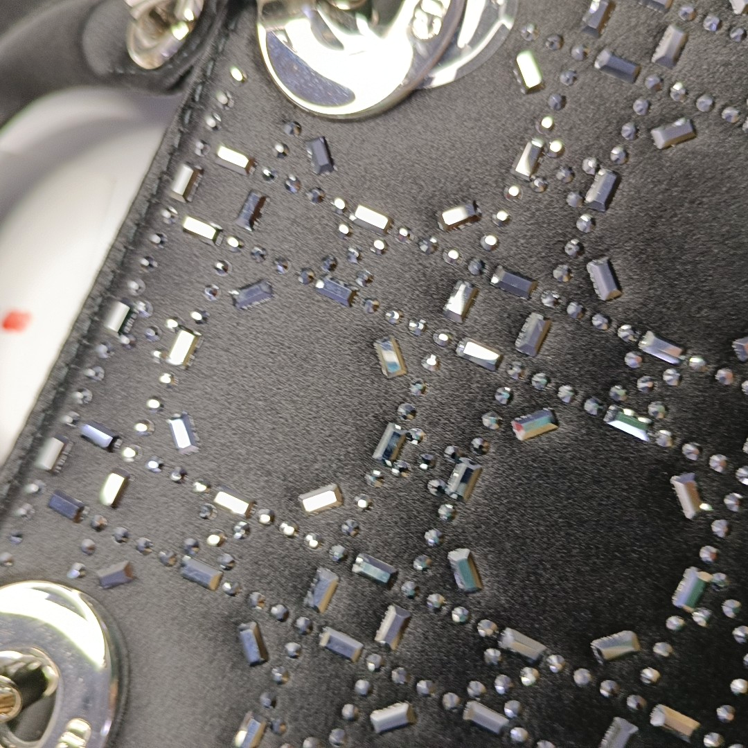 DIOR Lady Dior Mini Black Satin Cannage Quilted Three-Panel Hobo Bag Handbag Crossbody Bag Silver Hardware Removable Shoulder Strap-(SKU)-962820040