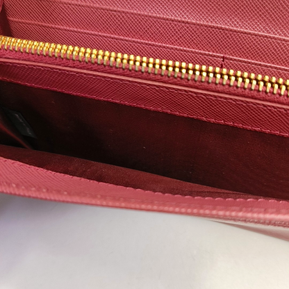 PRADA Pink cowhide cross-grain wallet Golden hardware-(SKU)-955720758