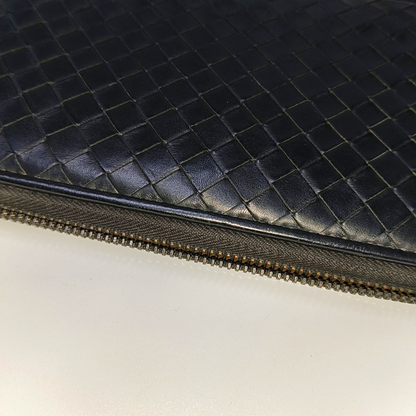 BOTTEGA VENETA Black Cowhide Woven Wallet Black hardware-(SKU)-932935096