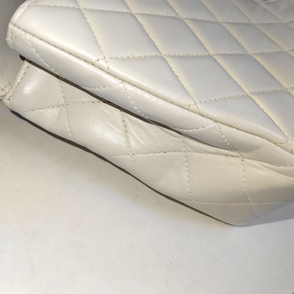 CHANEL KELLY PARENT White Calfskin Quilted Handbag with Gold Hardware, Vintage-(SKU)-931087336