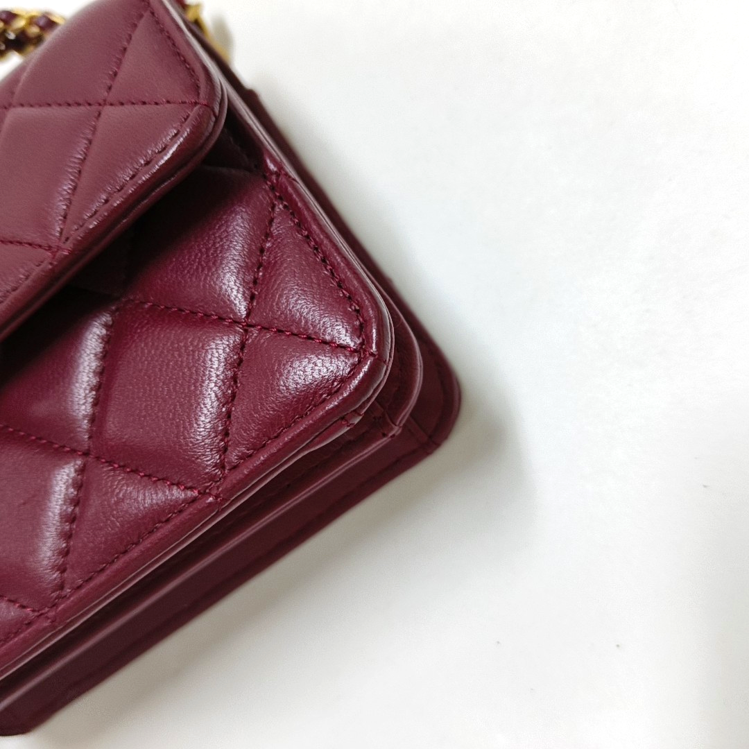 CHANEL KELLY Small Size Burgundy Lamb Leather Quilted Chain Shoulder Bag Handbag Crossbody Bag Gold Hardware-(SKU)-962515826