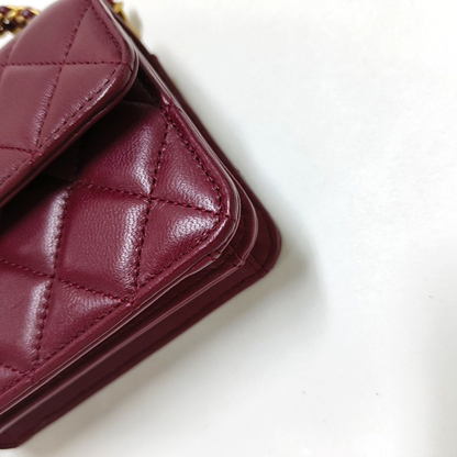 CHANEL KELLY Small Size Burgundy Lamb Leather Quilted Chain Shoulder Bag Handbag Crossbody Bag Gold Hardware-(SKU)-962515826