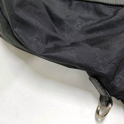 GUCCI GG Imprime Black Nylon Old Flower Single Shoulder Bag Handbag Crossbody Bag Silver Hardware Removable shoulder strap-(SKU)-958181512