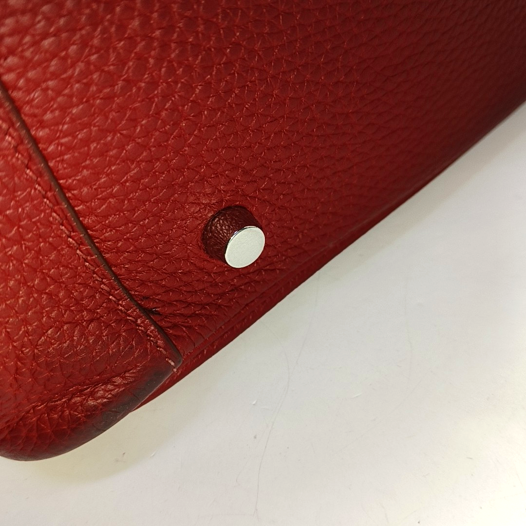 HERMÈS Lindy 34 Flag Red Clemence Leather Shoulder Bag Tote Bag Silver Hardware 🅀 Clasp-(SKU)-956096162