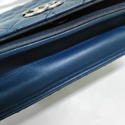 CHANEL BALLERINE Deep Blue Leather Quilted Monogram Shoulder Bag Crossbody Bag Silver Hardware 23cm-(SKU)-969147033