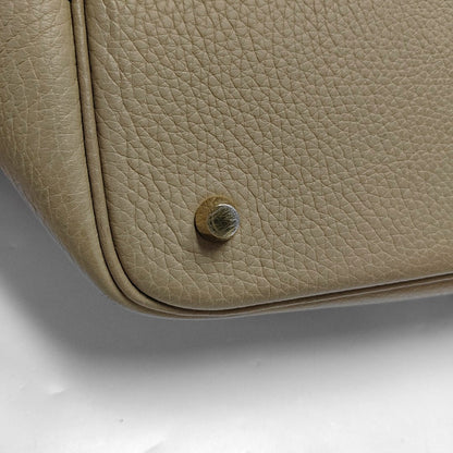 HERMÈS Picotin Lock 22 Trench Grey Clemence Leather Picotin Bag Handbag Shoulder Bag Golden Hardware Accessories Included-(SKU)-970762608