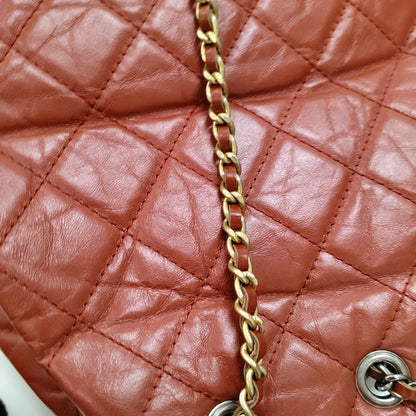 CHANEL GABRIELLE Small Brick Red Leather Quilted Chain Backpack with Detachable Strap, Gold Silver Rhodium Hardware, 26 Flaps-(SKU)-967622926