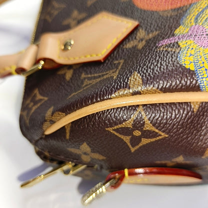 LOUIS VUITTON SPEEDY 20 Brown Coated Canvas Monogram Print Single Shoulder Bag Handbag Crossbody Bag Detachable Strap-(SKU)-969020849