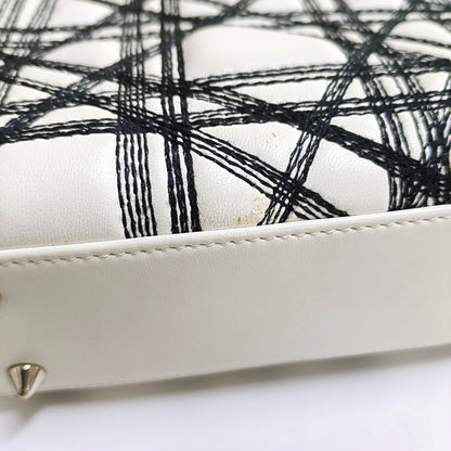 DIOR Lady Dior White Lamb Leather Printed Shoulder Bag Crossbody Bag Silver Hardware Removable Strap-(SKU)-969826731