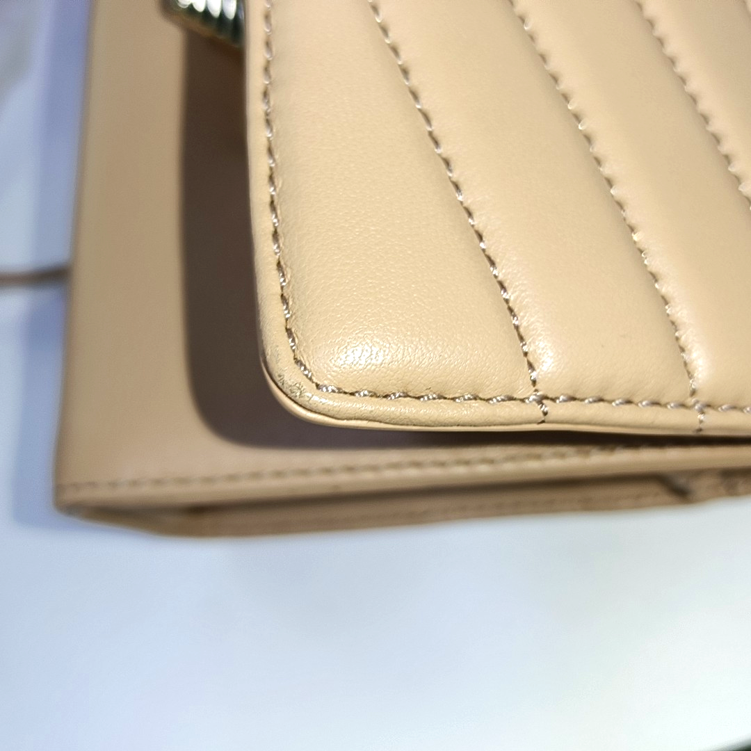 EMPORIO ARMANI Khaki Leather Quilted Shoulder Bag Golden hardware Removable shoulder strap-(SKU)-934447940