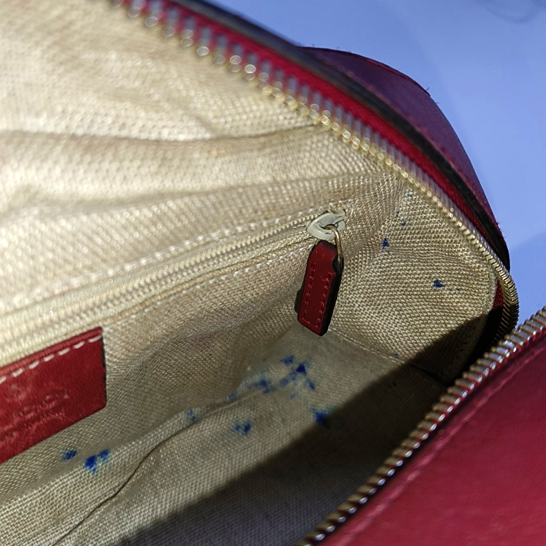 GUCCI Ligne Shima Red Calfskin Monogram Embossed Handbag Single Shoulder Bag Crossbody Bag Golden Silver Hardware-(SKU)-949440048