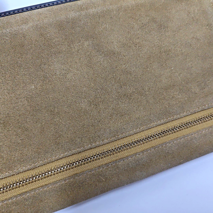 LOEWE Khaki Suede Hand Clutch Golden hardware-(SKU)-947576962
