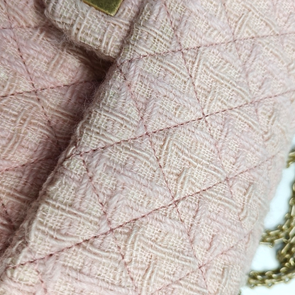 CHANEL 2.55 Small Light Pink Fabric Quilted Chain Shoulder Bag Crossbody Bag with Gold Hardware 23 Clasp-(SKU)-960446788