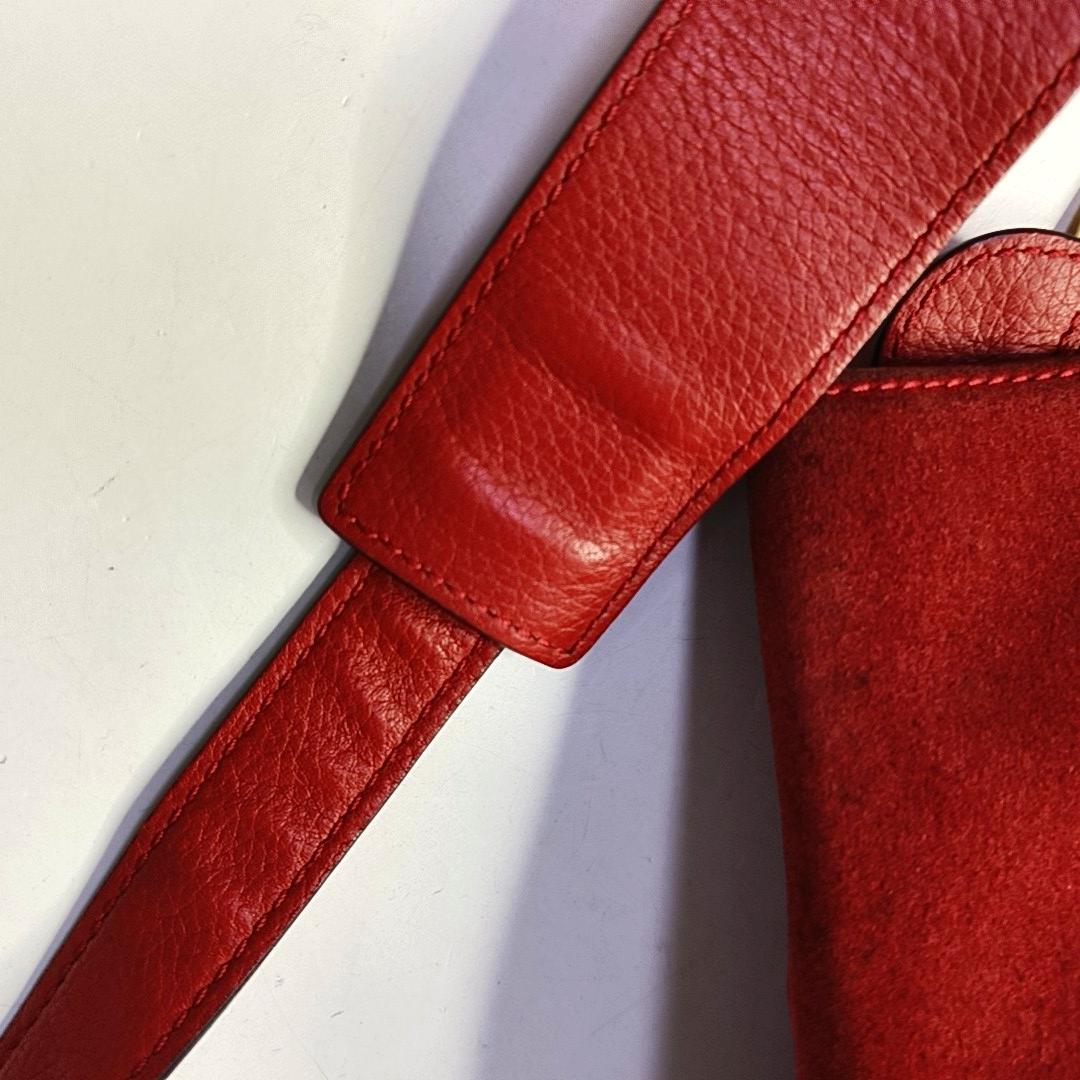 CELINE TRAPEZE Medium size Red Cowhide Swing Bag Single Shoulder Bag Handbag Golden hardware Removable shoulder strap-(SKU)-950729594