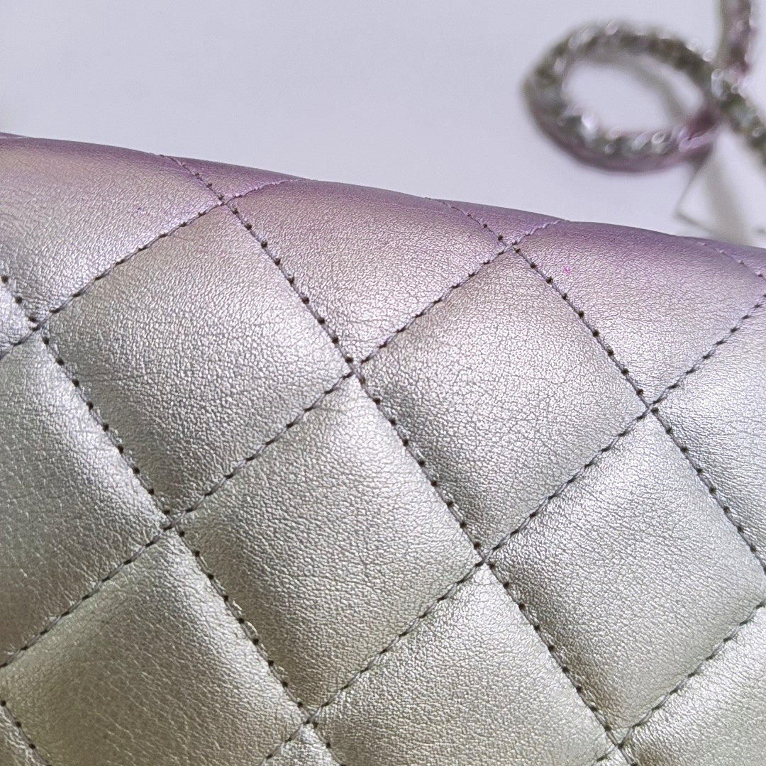 CHANEL WOC Iridescent Calfskin Quilted Shoulder Bag Crossbody Bag Silver Rainbow Metal Hardware-(SKU)-962424976