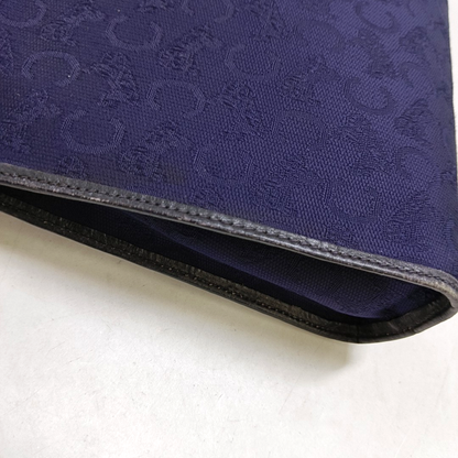 CELINE Dark Blue Canvas Floral Handbag Golden hardware-(SKU)-950300575
