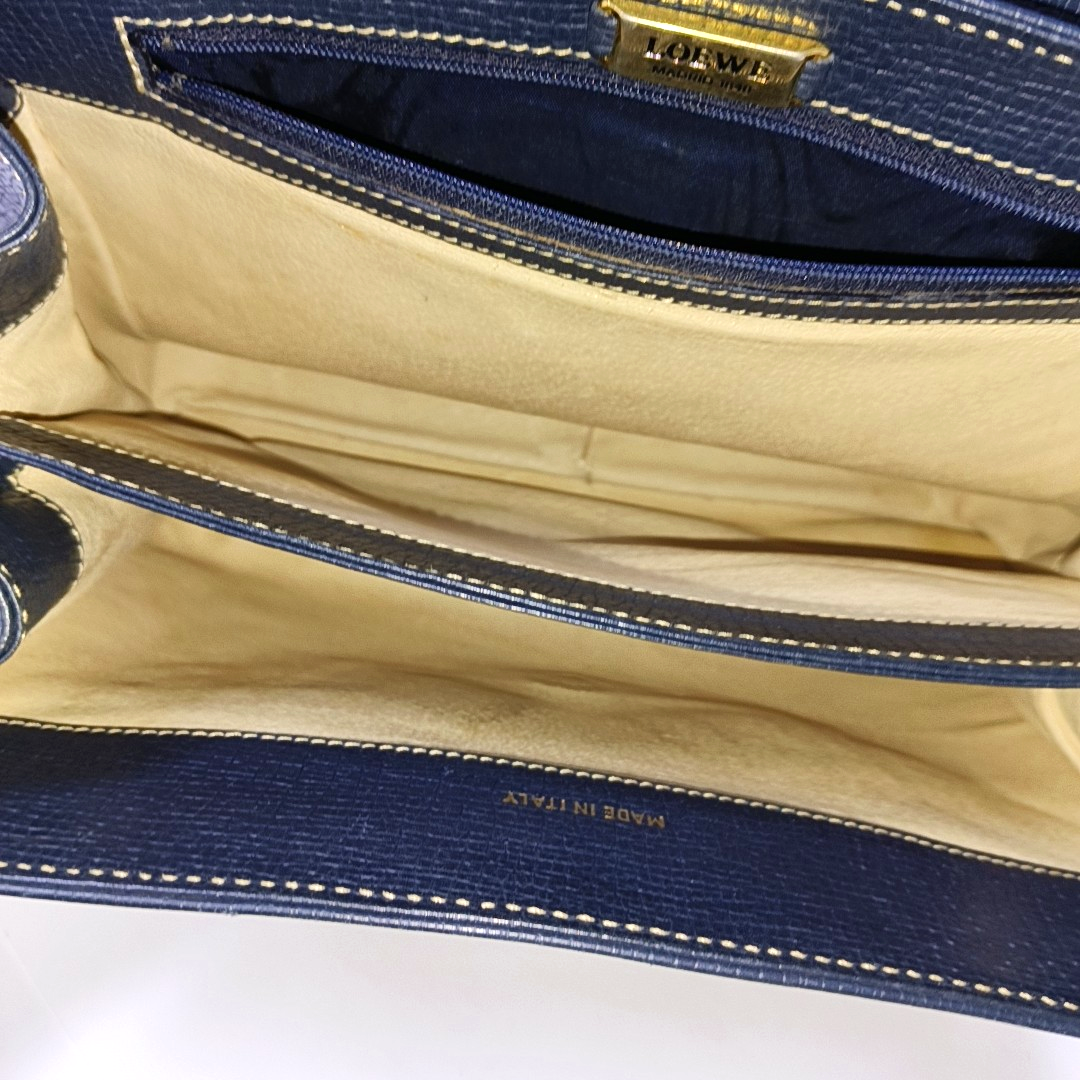 LOEWE Barcelona Dark Blue Cowhide Single Shoulder Bag Crossbody Bag Golden hardware-(SKU)-932491494