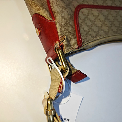 CELINE Khaki Coated Canvas Triumph Grained Shoulder Bag Handbag Golden hardware-(SKU)-936434494