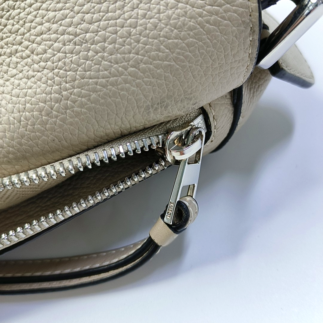 LOEWE Puzzle Small Khaki Calfskin Embossed Geometric Bag, Crossbody, Shoulder Bag, and Tote with Silver Hardware Removable Strap-(SKU)-963859842