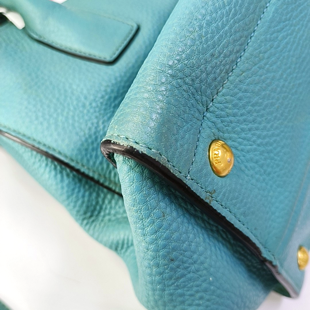 PRADA Twin Blue Cowhide Logo Single Shoulder Bag Handbag Crossbody Bag Ruthenium color hardware Removable shoulder strap-(SKU)-956216125