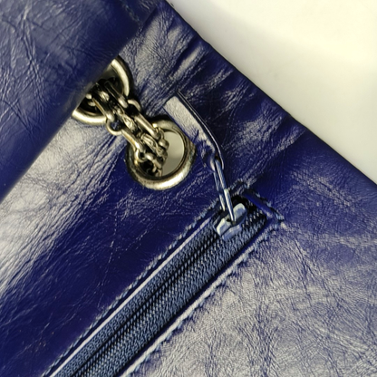 CHANEL 2.55 Large Deep Blue Vintage Calfskin Quilted Chevron Single Shoulder Bag with Palladium Hardware-(SKU)-955055136