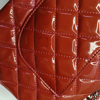CHANEL CLASSIC FLAP Orange Patent Leather Quilted Crossbody Shoulder Bag with Silver Hardware, 14K-(SKU)-959565194