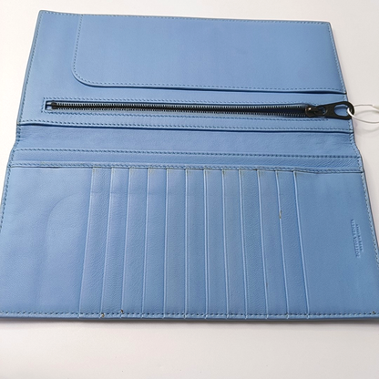 BOTTEGA VENETA Light Blue Lamb Leather Woven Wallet Black hardware-(SKU)-957556480
