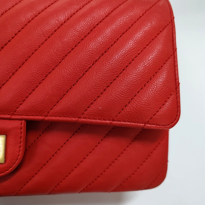 CHANEL 2.55 Small Size Red Leather Quilted V-Shape Shoulder Bag Crossbody Bag Gold Hardware 27 Clasp-(SKU)-956623582