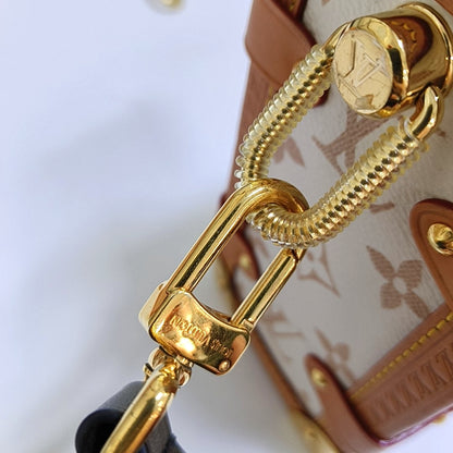 LOUIS VUITTON SOFT TRUNK Medium White Coated Canvas Monogram Soft Trunk Shoulder Bag with Detachable Strap, Gold Hardware-(SKU)-968883980