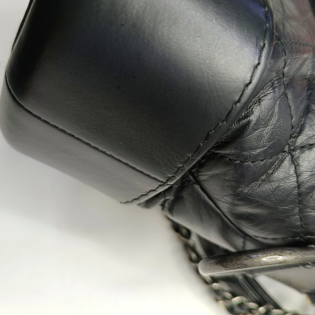 CHANEL GABRIELLE Small Black Leather Quilted Chain Bag Crossbody Bag, Single Shoulder Bag, Handbag, Gold and Silver Rhodium-Plated Hardware, 24 Clasp, Detachable Shoulder Strap-(SKU)-957601167