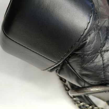 CHANEL GABRIELLE Small Black Leather Quilted Chain Bag Crossbody Bag, Single Shoulder Bag, Handbag, Gold and Silver Rhodium-Plated Hardware, 24 Clasp, Detachable Shoulder Strap-(SKU)-957601167