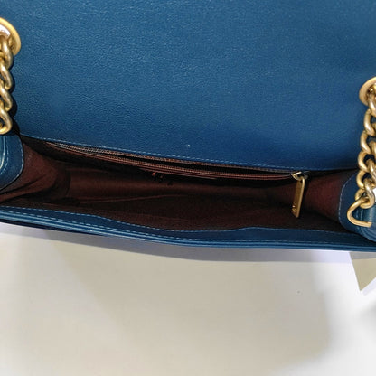 CHANEL FRONT CHAIN FLAP BAG Blue Lamb Skin Quilted Shoulder Bag with Chain Strap, Gold Hardware, 24 Flap-(SKU)-966738258