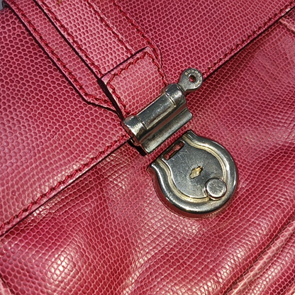 BURBERRY Red Cowhide Embossed Shoulder Bag Tote Silver Hardware-(SKU)-928563763