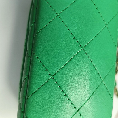 CHANEL CLASSIC FLAP Green Lamb Skin Quilted Monogram Large Mini Crossbody Bag Shoulder Bag 18 Clasp Golden Hardware-(SKU)-964964011