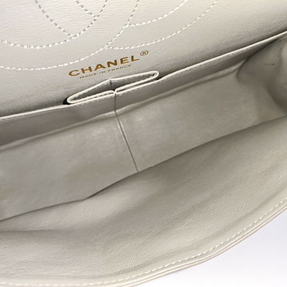 CHANEL 2.55 Grey Caviar Leather V-Shape Shoulder Bag with Gold Hardware, 27 Clasps-(SKU)-964136214