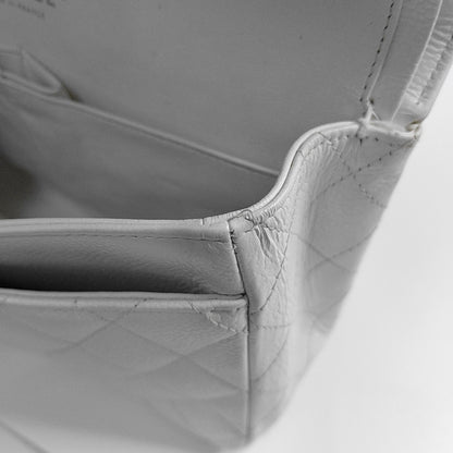 CHANEL CLASSIC FLAP Medium White Quilted Leather Grained Single Shoulder Bag Crossbody Bag with Silver Hardware 12 opening-(SKU)-961743438