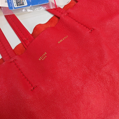 CELINE VERTICAL CABAS Medium size Red Sheepskin Handbag Golden hardware-(SKU)-952291524