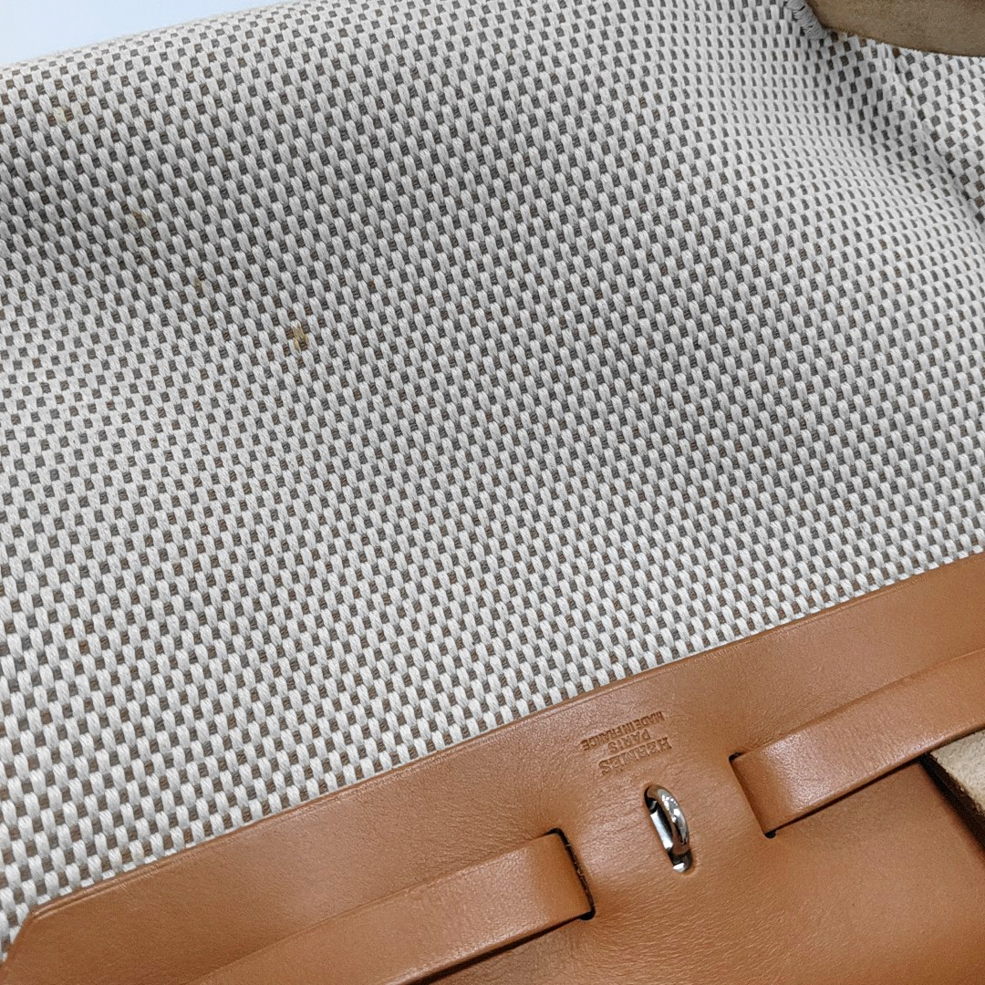 HERMÈS Herbag Small Milkshake White Canvas Backpack Handbag with Silver Hardware 🄷 Mark-(SKU)-953760184