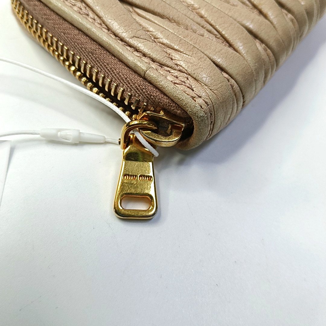 Miu Miu Beige Lamb Leather Quilted Wallet Golden hardware-(SKU)-958622078