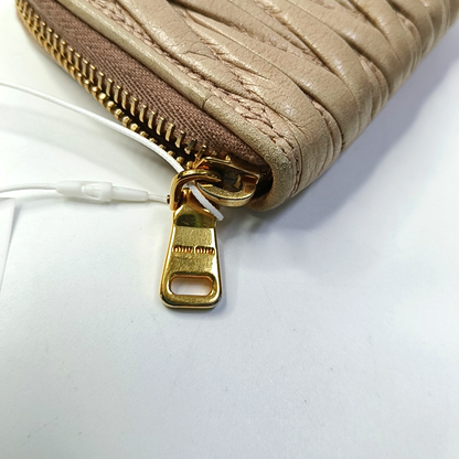 Miu Miu Beige Lamb Leather Quilted Wallet Golden hardware-(SKU)-958622078