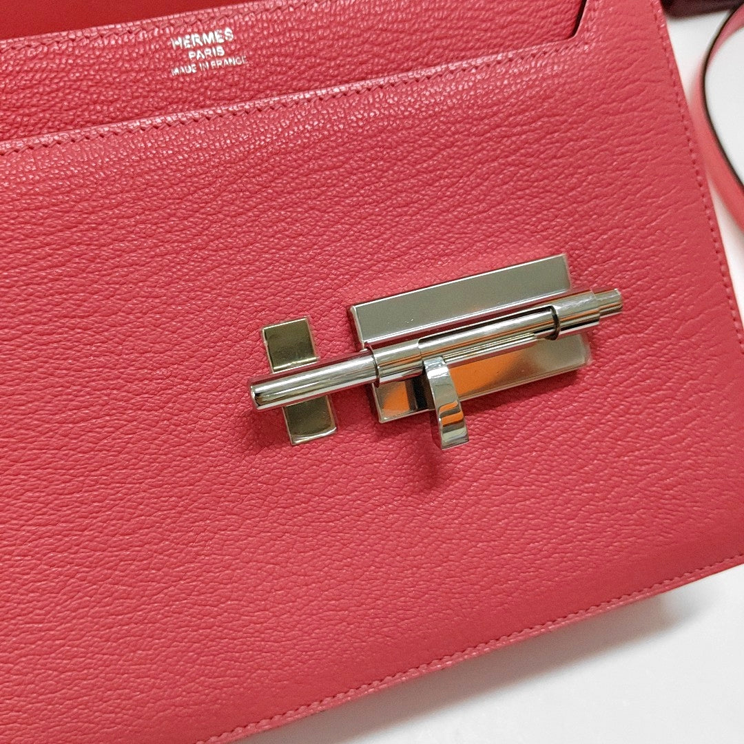 HERMÈS Verrou Stunning Pink Chèvre Mysore Goat Leather Clutch Gun Bag with Silver Hardware A-(SKU)-933861481
