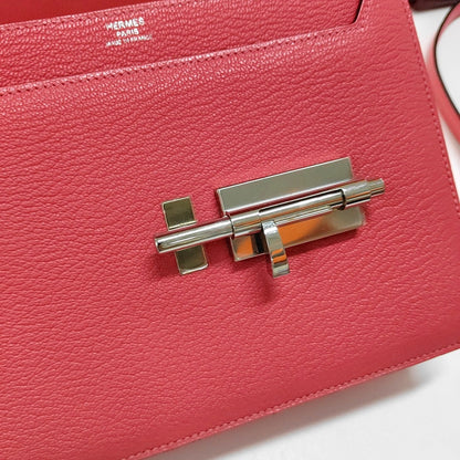 HERMÈS Verrou Stunning Pink Chèvre Mysore Goat Leather Clutch Gun Bag with Silver Hardware A-(SKU)-933861481