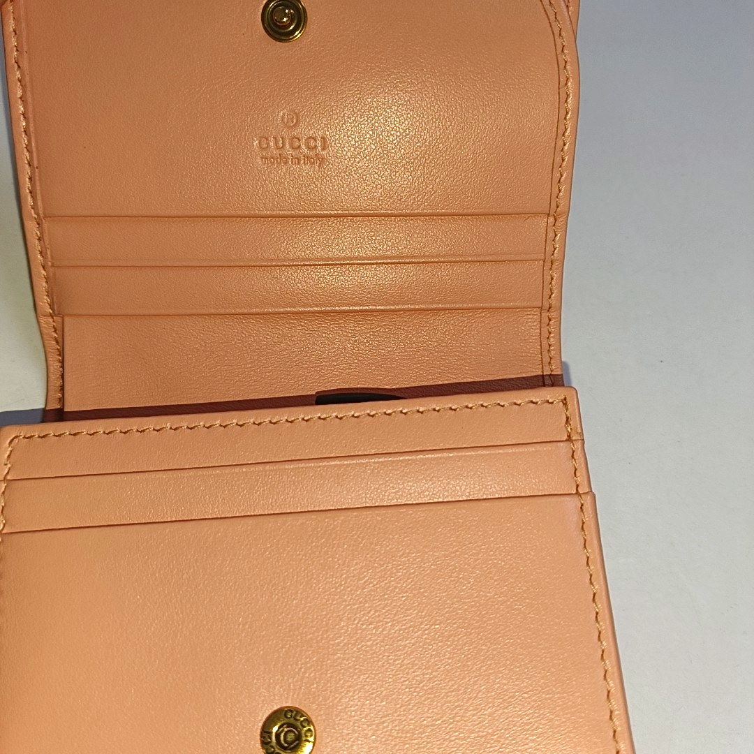 GUCCI GG Marmont Nude Pink Cow Leather Quilted Wallet Golden hardware-(SKU)-939800191