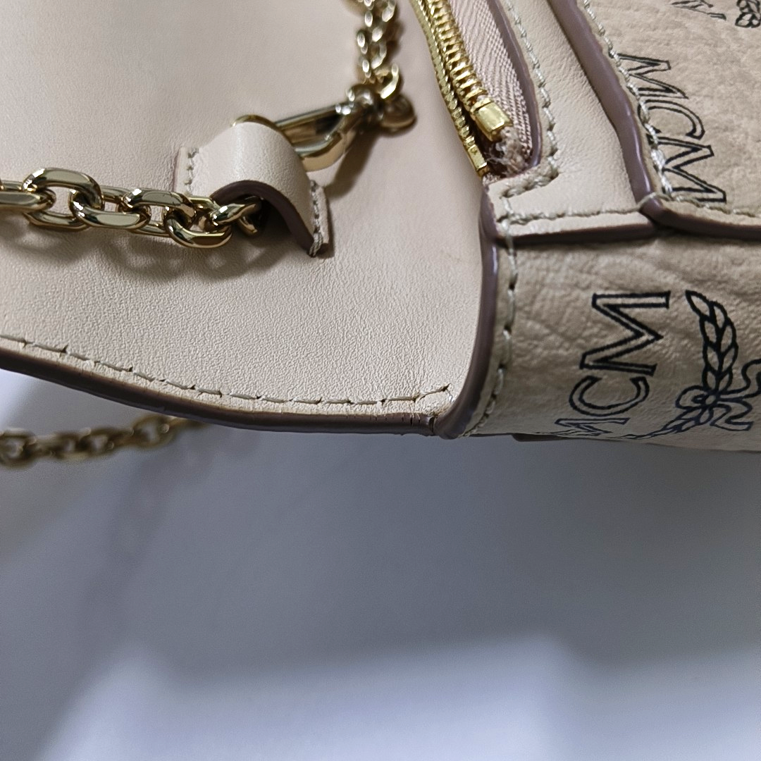 MCM MILLIE  Khaki coated canvas monogram laurel buckle shoulder bag/crossbody bag Golden hardware Removable shoulder strap-(SKU)-942977420