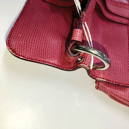 BURBERRY Red Cowhide Embossed Shoulder Bag Tote Silver Hardware-(SKU)-928563763