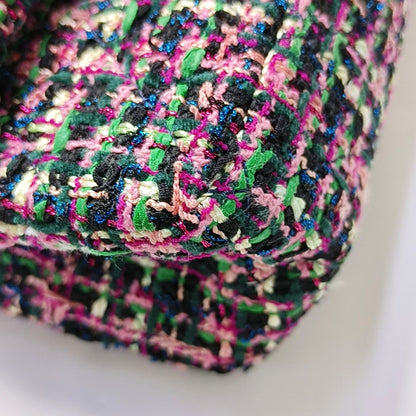 CHANEL 2.55 Small Color Blocked Tweed Woven Shoulder Bag with Silver Hardware, 27 Clasps-(SKU)-968658255