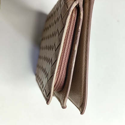 BOTTEGA VENETA Beige Calfskin Woven Wallet Silver Hardware-(SKU)-945922858